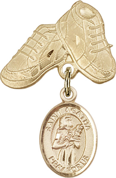 14kt Gold Filled Baby Badge with St. Agatha Charm and Baby Boots Pin