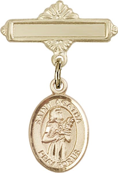 14kt Gold Baby Badge with St. Agatha Charm and Polished Badge Pin