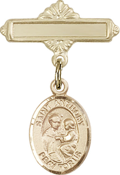14kt Gold Filled Baby Badge with St. Anthony of Padua Charm and Polished Badge Pin