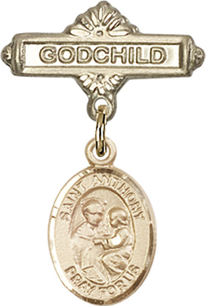 14kt Gold Filled Baby Badge with St. Anthony of Padua Charm and Godchild Badge Pin