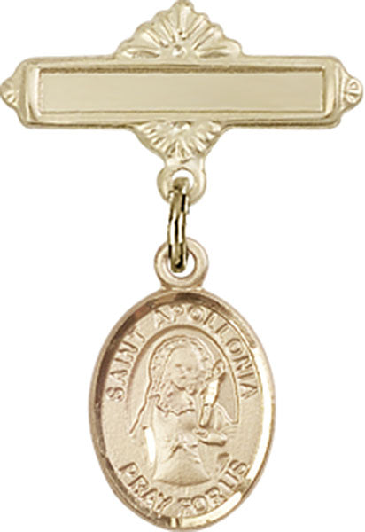 14kt Gold Filled Baby Badge with St. Apollonia Charm and Polished Badge Pin