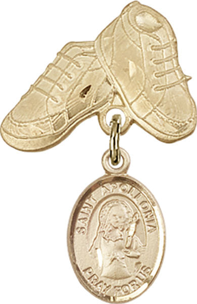 14kt Gold Filled Baby Badge with St. Apollonia Charm and Baby Boots Pin