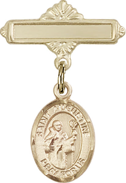 14kt Gold Filled Baby Badge with St. Augustine Charm and Polished Badge Pin