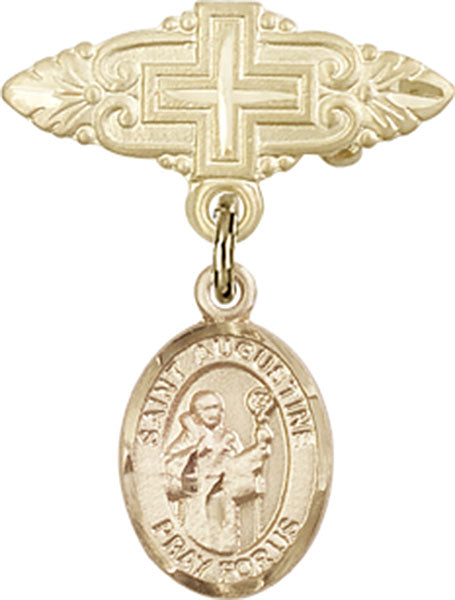 14kt Gold Filled Baby Badge with St. Augustine Charm and Badge Pin with Cross