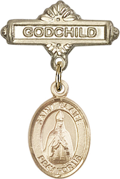 14kt Gold Filled Baby Badge with St. Blaise Charm and Godchild Badge Pin