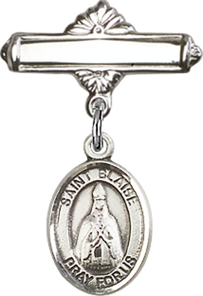 Sterling Silver Baby Badge with St. Blaise Charm and Polished Badge Pin