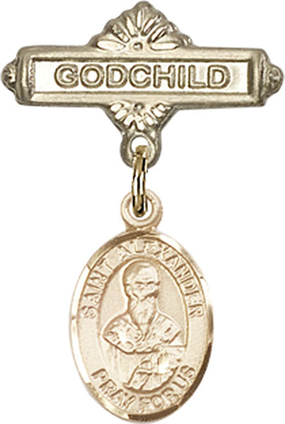 14kt Gold Filled Baby Badge with St. Alexander Sauli Charm and Godchild Badge Pin