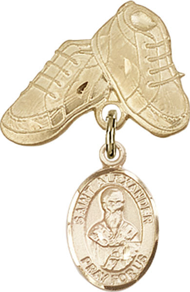 14kt Gold Filled Baby Badge with St. Alexander Sauli Charm and Baby Boots Pin