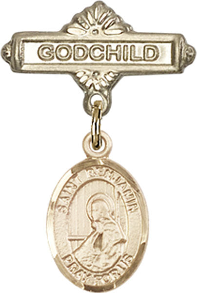 14kt Gold Filled Baby Badge with St. Benjamin Charm and Godchild Badge Pin