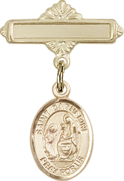 14kt Gold Filled Baby Badge with St. Catherine of Siena Charm and Polished Badge Pin