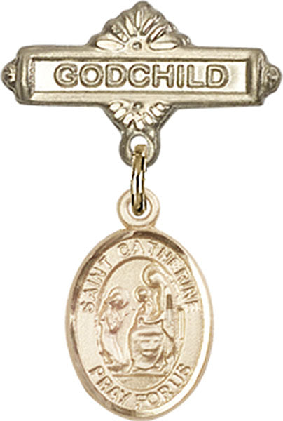 14kt Gold Filled Baby Badge with St. Catherine of Siena Charm and Godchild Badge Pin