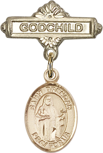 14kt Gold Filled Baby Badge with St. Brendan the Navigator Charm and Godchild Badge Pin