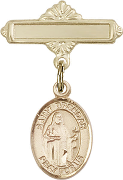 14kt Gold Baby Badge with St. Brendan the Navigator Charm and Polished Badge Pin