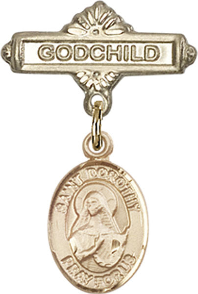 14kt Gold Filled Baby Badge with St. Dorothy Charm and Godchild Badge Pin