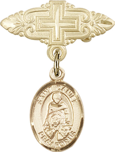 14kt Gold Filled Baby Badge with St. Daniel Charm and Badge Pin with Cross
