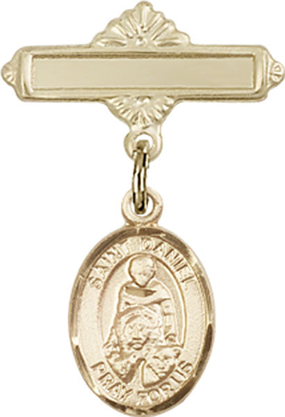 14kt Gold Baby Badge with St. Daniel Charm and Polished Badge Pin