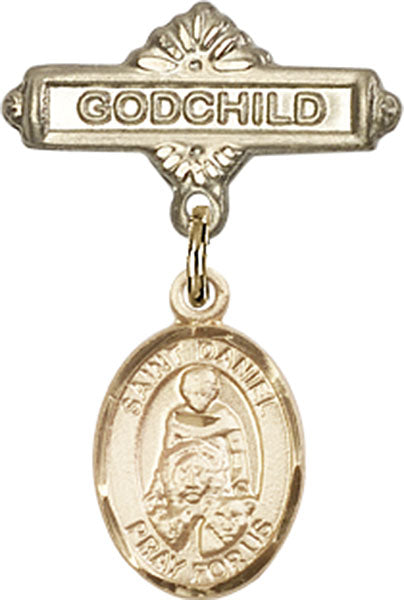 14kt Gold Baby Badge with St. Daniel Charm and Godchild Badge Pin