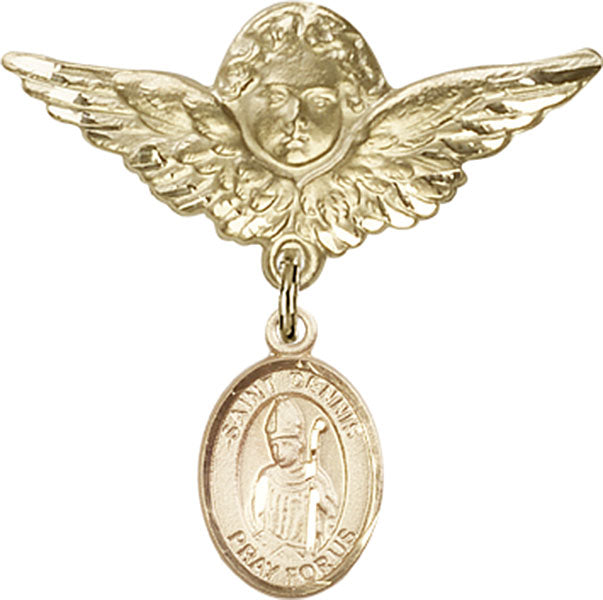 14kt Gold Filled Baby Badge with St. Dennis Charm and Angel w/Wings Badge Pin