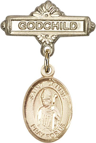14kt Gold Filled Baby Badge with St. Dennis Charm and Godchild Badge Pin