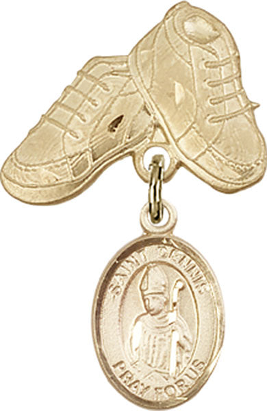 14kt Gold Filled Baby Badge with St. Dennis Charm and Baby Boots Pin