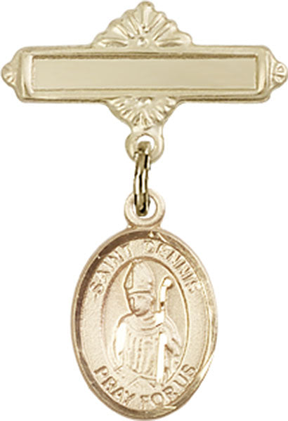 14kt Gold Baby Badge with St. Dennis Charm and Polished Badge Pin