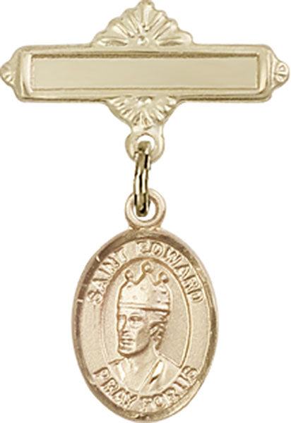 14kt Gold Filled Baby Badge with St. Edward the Confessor Charm and Polished Badge Pin