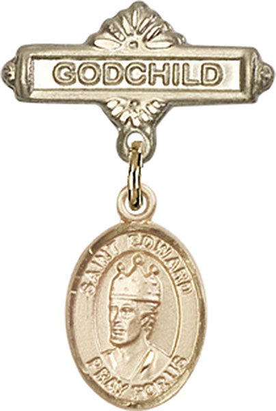 14kt Gold Filled Baby Badge with St. Edward the Confessor Charm and Godchild Badge Pin