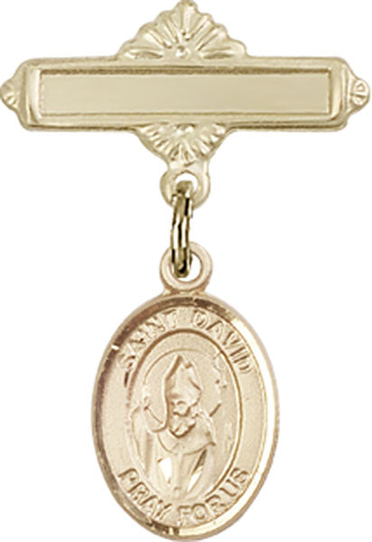 14kt Gold Filled Baby Badge with St. David of Wales Charm and Polished Badge Pin