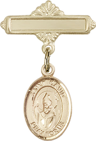 14kt Gold Baby Badge with St. David of Wales Charm and Polished Badge Pin