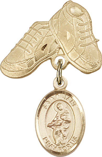 14kt Gold Filled Baby Badge with St. Jane of Valois Charm and Baby Boots Pin