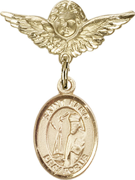 14kt Gold Filled Baby Badge with St. Elmo Charm and Angel w/Wings Badge Pin