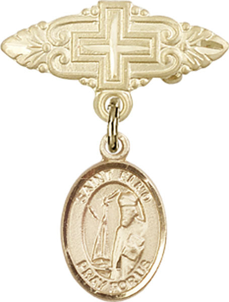 14kt Gold Baby Badge with St. Elmo Charm and Badge Pin with Cross