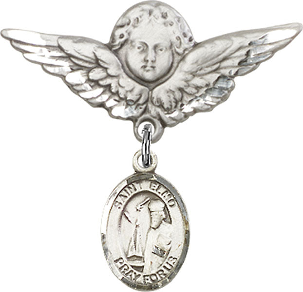 Sterling Silver Baby Badge with St. Elmo Charm and Angel w/Wings Badge Pin