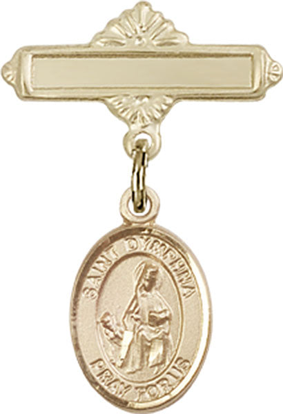 14kt Gold Baby Badge with St. Dymphna Charm and Polished Badge Pin