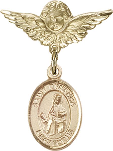 14kt Gold Baby Badge with St. Dymphna Charm and Angel w/Wings Badge Pin