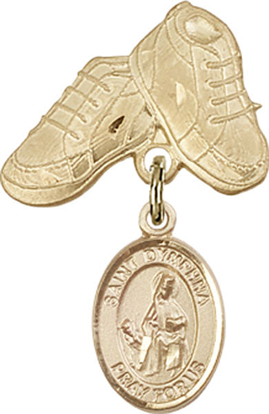 14kt Gold Baby Badge with St. Dymphna Charm and Baby Boots Pin