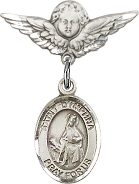 Sterling Silver Baby Badge with St. Dymphna Charm and Angel w/Wings Badge Pin