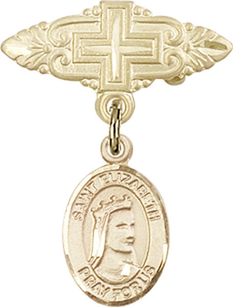 14kt Gold Filled Baby Badge with St. Elizabeth of Hungary Charm and Badge Pin with Cross
