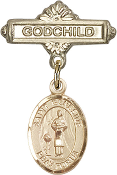 14kt Gold Filled Baby Badge with St. Genesius of Rome Charm and Godchild Badge Pin