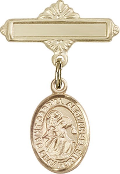 14kt Gold Filled Baby Badge with St. Gabriel the Archangel Charm and Polished Badge Pin