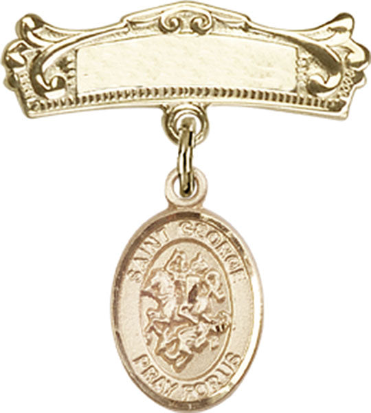 14kt Gold Filled Baby Badge with St. George Charm and Arched Polished Badge Pin