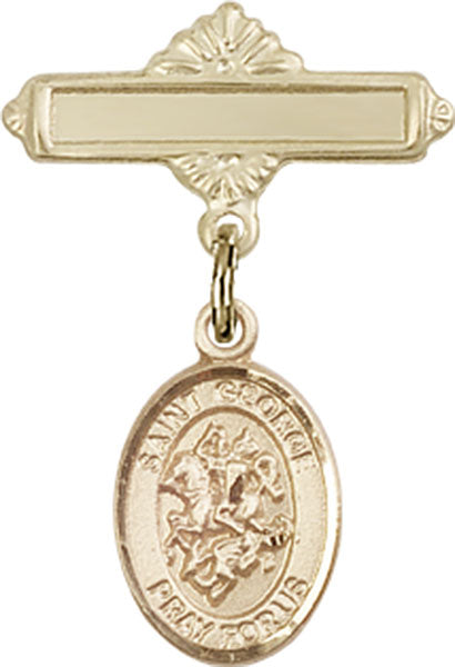 14kt Gold Baby Badge with St. George Charm and Polished Badge Pin