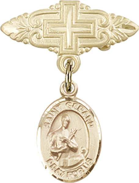 14kt Gold Filled Baby Badge with St. Gerard Charm and Badge Pin with Cross