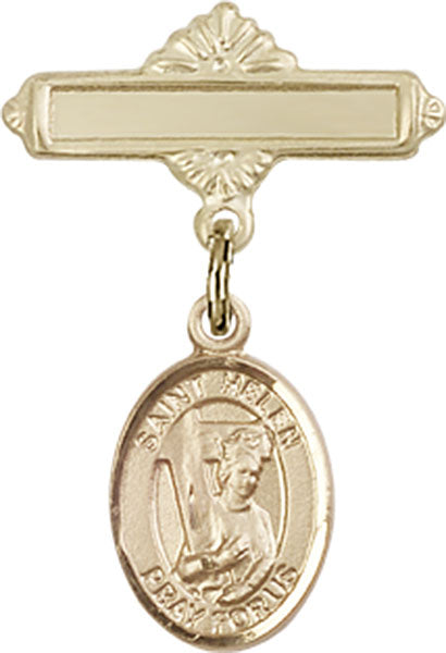 14kt Gold Baby Badge with St. Helen Charm and Polished Badge Pin