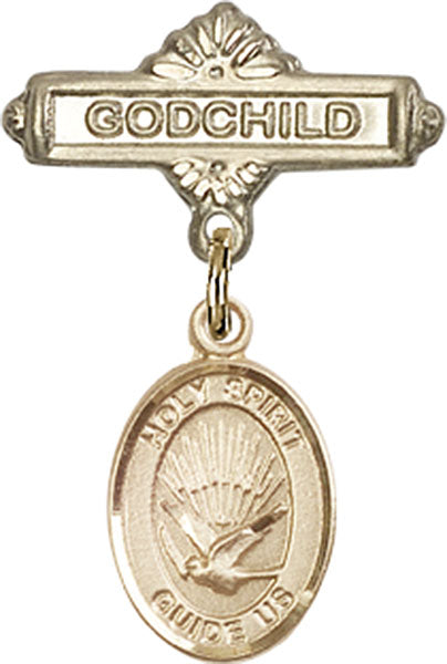 14kt Gold Baby Badge with Holy Spirit Charm and Godchild Badge Pin