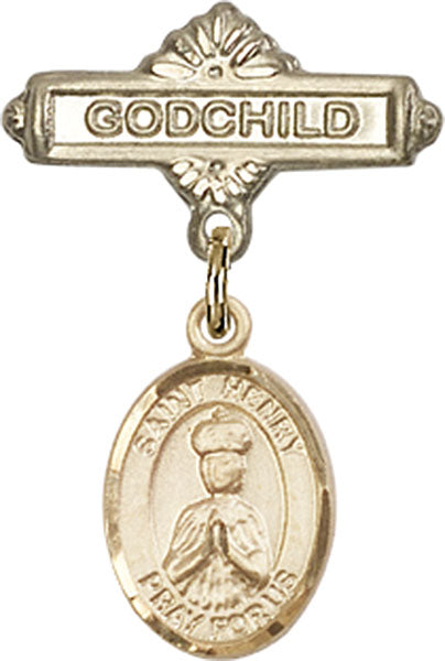 14kt Gold Filled Baby Badge with St. Henry II Charm and Godchild Badge Pin