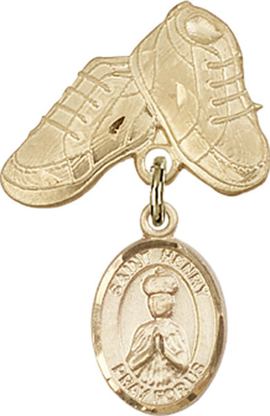 14kt Gold Baby Badge with St. Henry II Charm and Baby Boots Pin