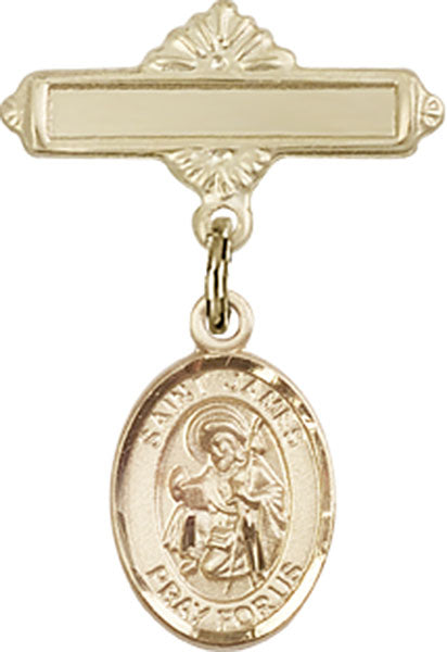14kt Gold Filled Baby Badge with St. James the Greater Charm and Polished Badge Pin