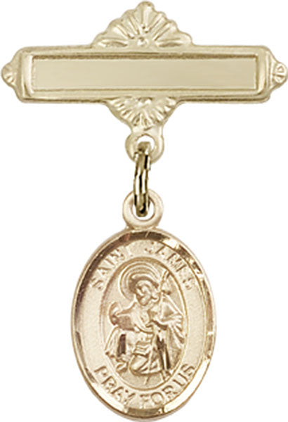14kt Gold Baby Badge with St. James the Greater Charm and Polished Badge Pin