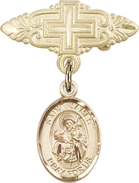14kt Gold Baby Badge with St. James the Greater Charm and Badge Pin with Cross